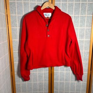 Early Winters Red Fleece‎ Pullover Sweater Snap Collar Men's Medium